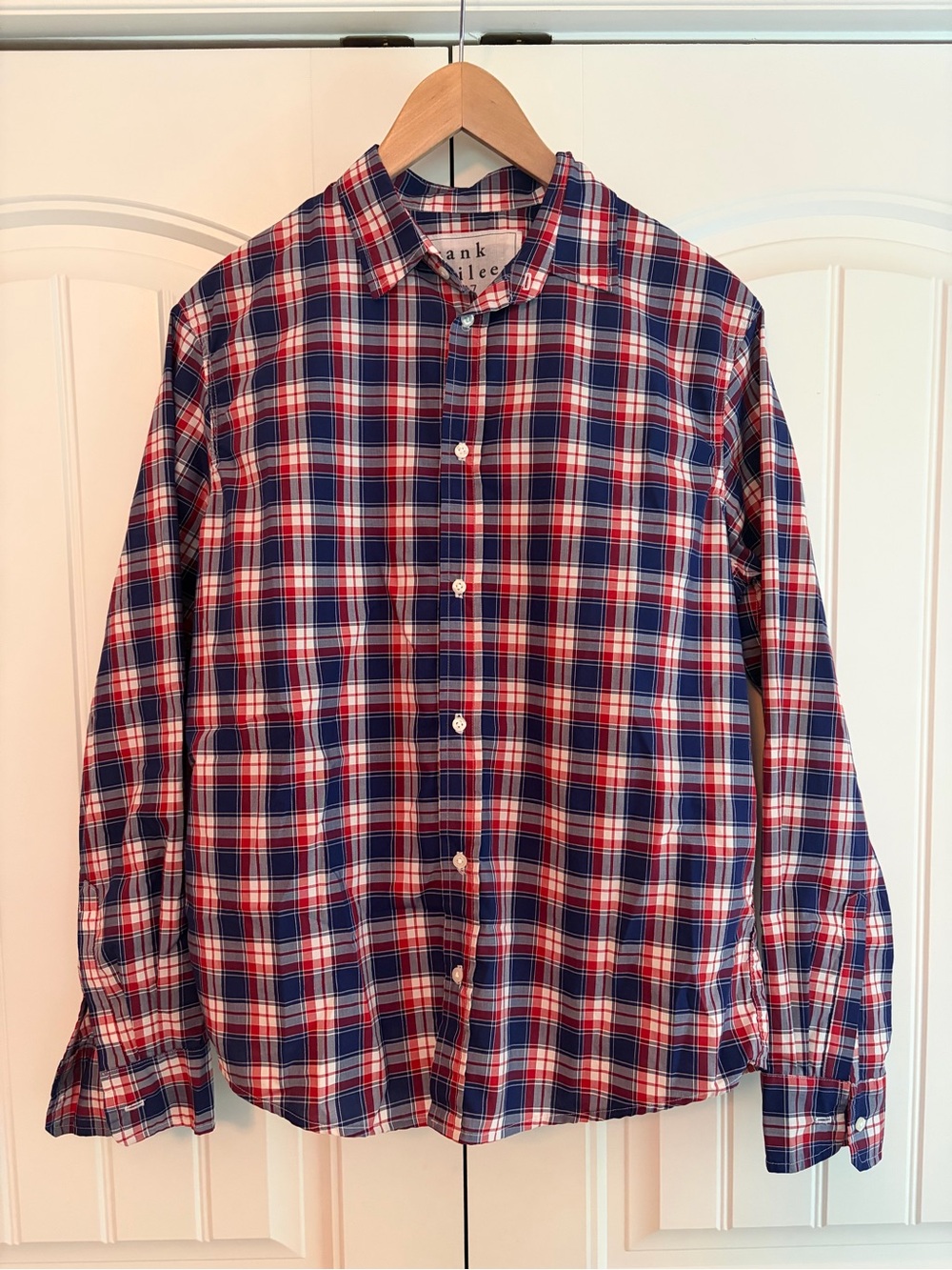 Frank & Eileen Paul Shirt Men's Sz S Blue Red Plaid Button Down 100% Cotton USA